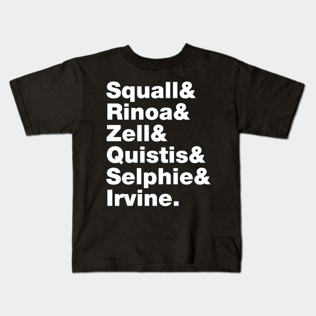 Final Fantasy 8 Characters (White Text) Kids T-Shirt by inotyler